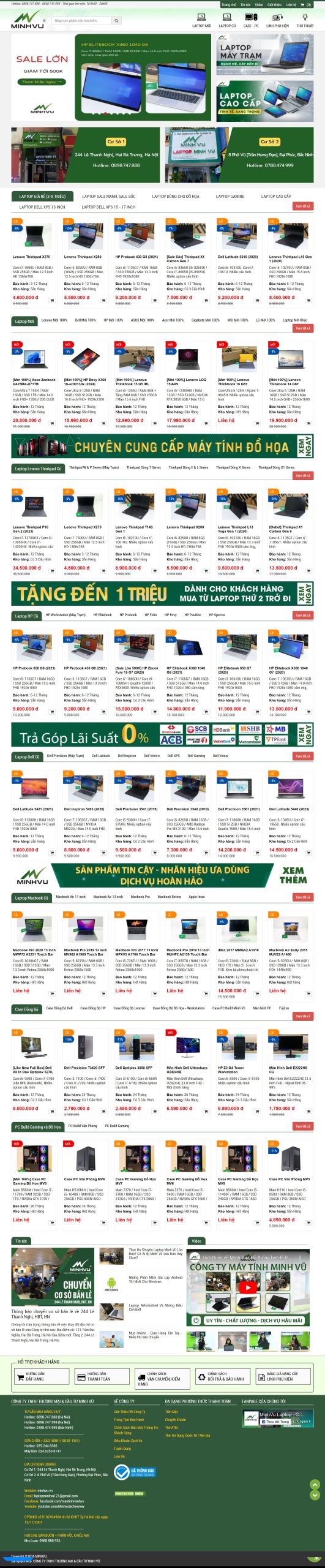 Mẫu Website Máy Tính Linh Kiện Laptop Minh Vũ